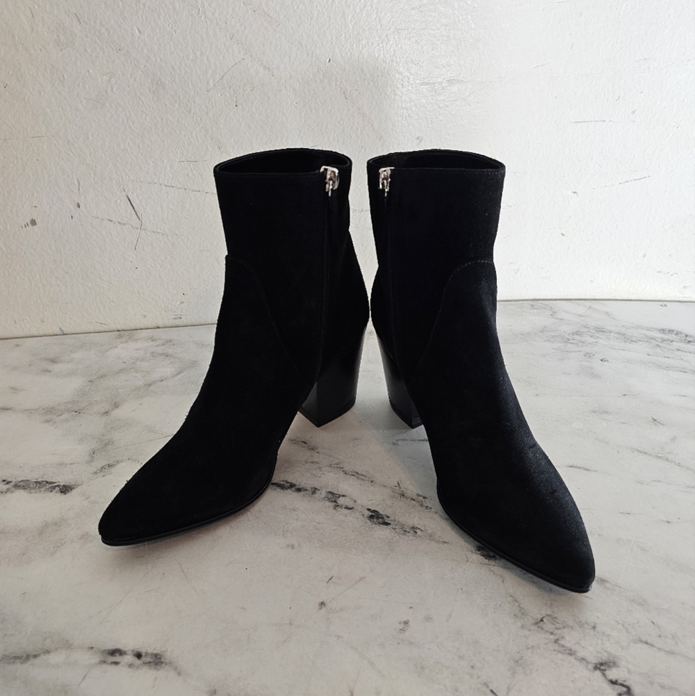 Alumnae Crosta Nero Black Suede Pointed Toe Heeled Ankle Boots 5.5 NWT - Picture 6 of 8